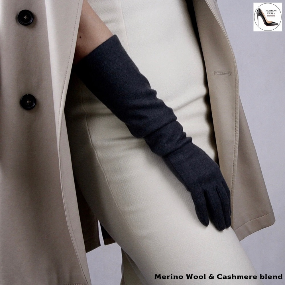 Luxury Long Cashmere Merino Wool Gloves Classic Black Driving Winter Warm gloves